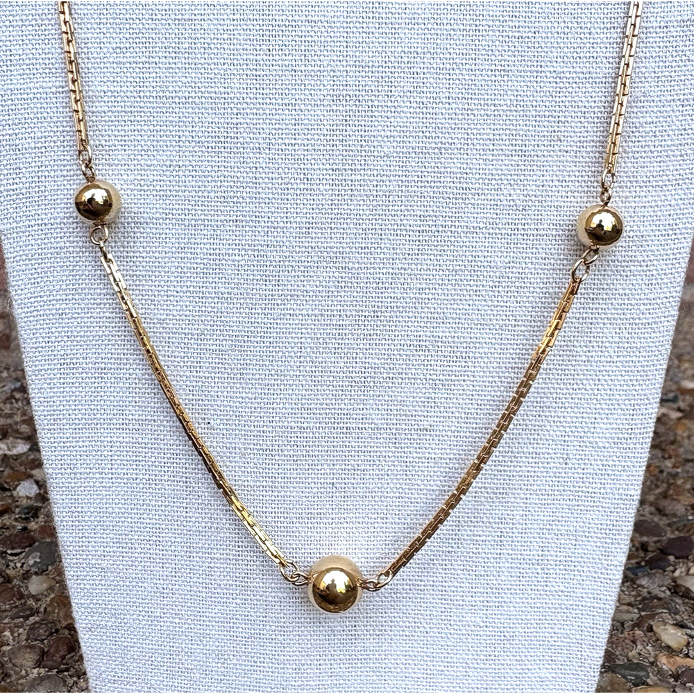 Vintage Avon Gold Tone Chain Station Necklace 26" Minimalist‎